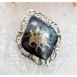 Rhombus Shaped Siam Sterling Silver Elephant Featured Vintage Thai Made Brooch